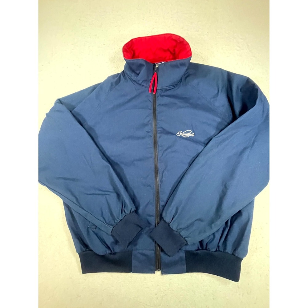 Vintage Karastan Windbreaker Jacket Mens XL Navy Blue Thermal Insulated Full Zip
